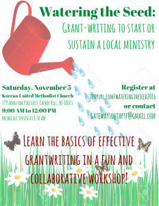 Watering the Seed: Grant Writing to start or sustain a local ministry flyer, Korean UMC